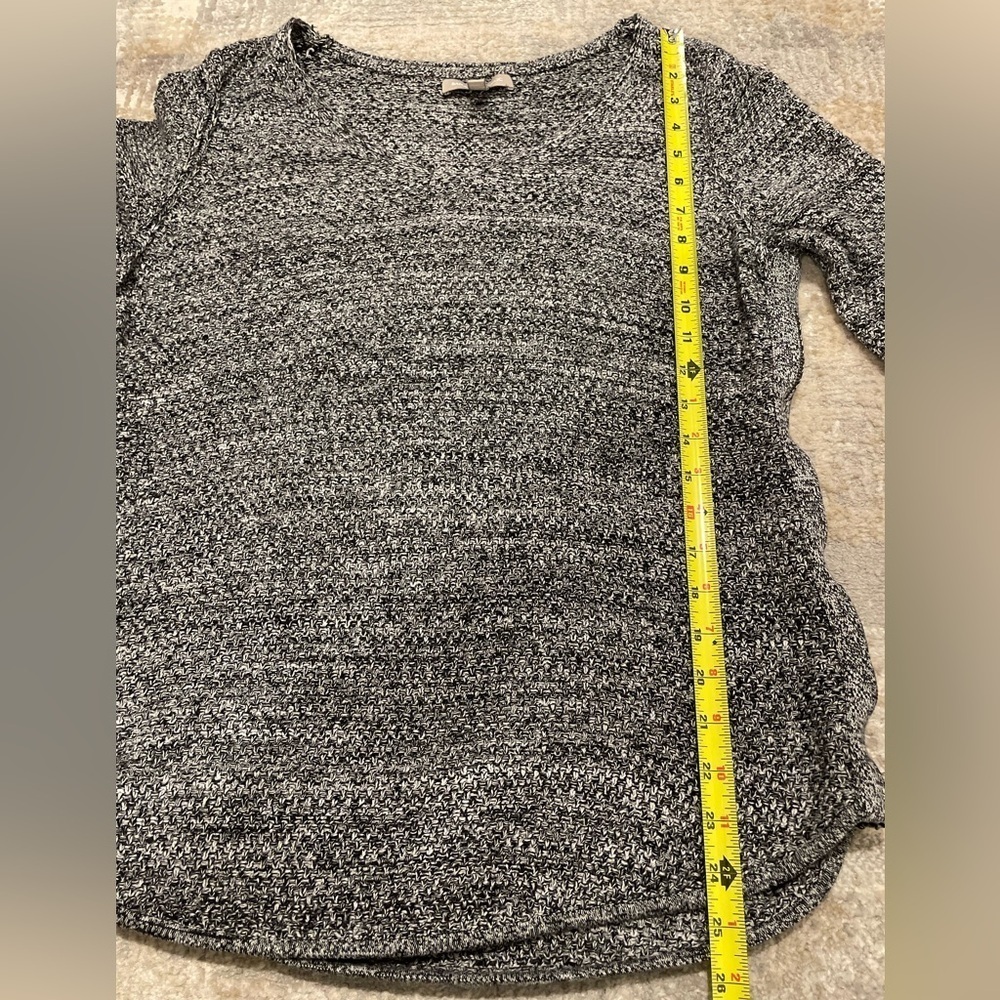 Banana Republic Black Marbled Knit V-Neck Sweater Side Zips Long Sleeve Large - Picture 8 of 11